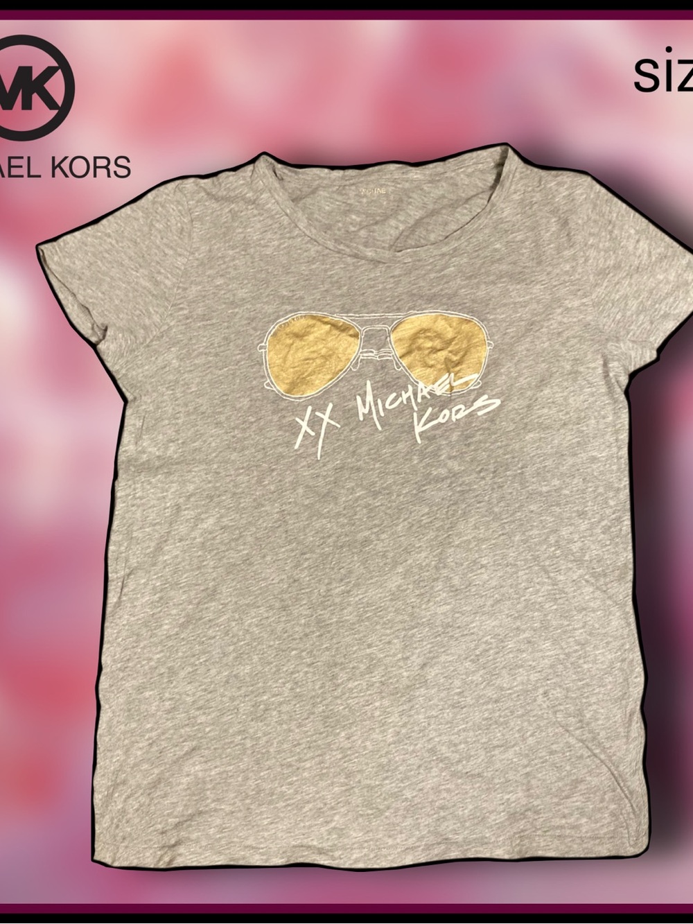 MICHAEL KORS grey with gold sunglasses short sleeve TSHIRT size L